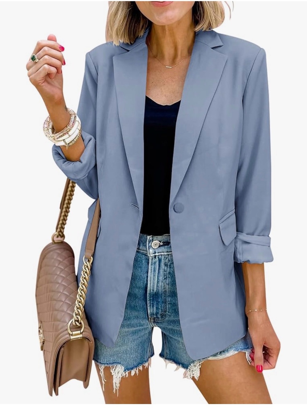 Women's Dusty Blue Single-Button Relaxed Blazer